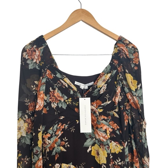 VERONICA BEARD Avani Floral Silk Chiffon Maxi Dress in Oxblood Multi Size 4 - Picture 6 of 15